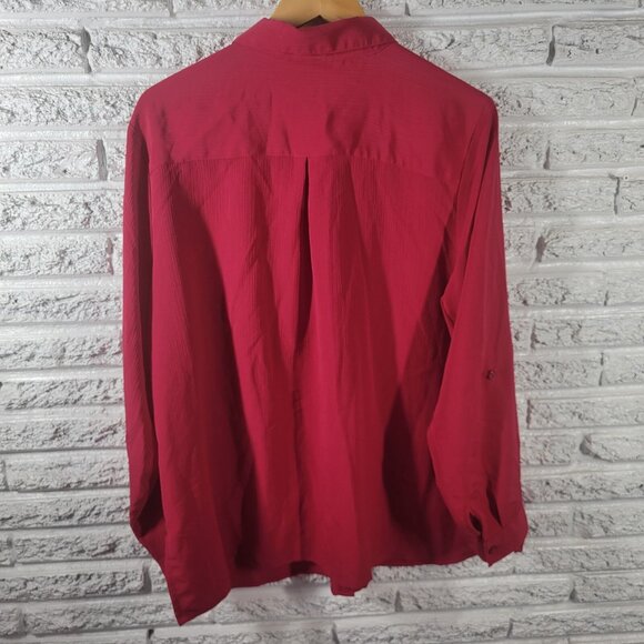 Kim Rogers Women Top 3X Plus Roll Tab Sleeve Red Pockets Lightweight RED16E - Picture 7 of 9